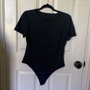Black short sleeve thong bodysuit